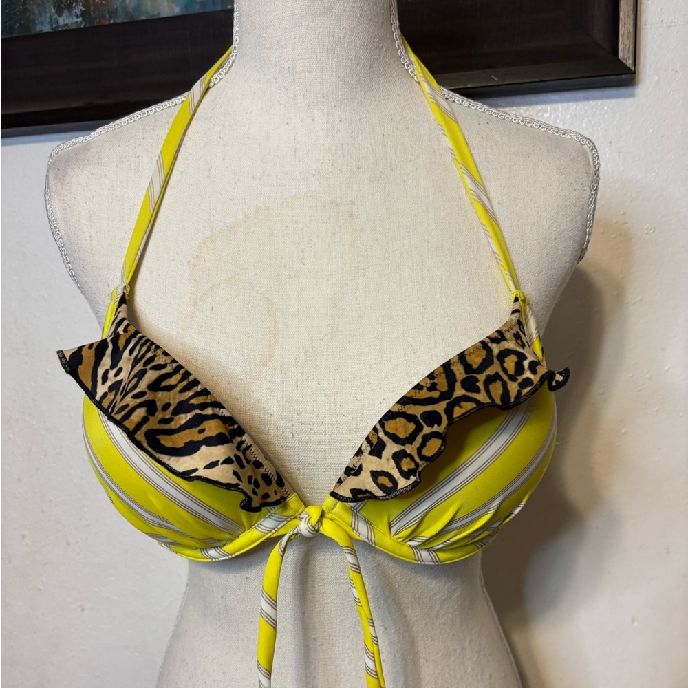 Yellow Leopard Print Women's Bikini Top